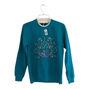 Vintage 90s Grandma sweater Embroidered Peacock Double Collar Small